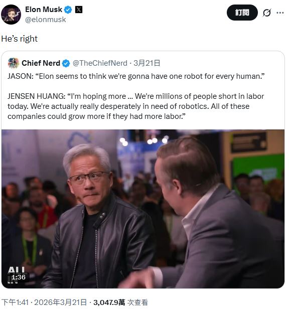 機器人補足勞力缺口？黃仁勳、馬斯克高唱前景　專家卻曝「泡沫危機」