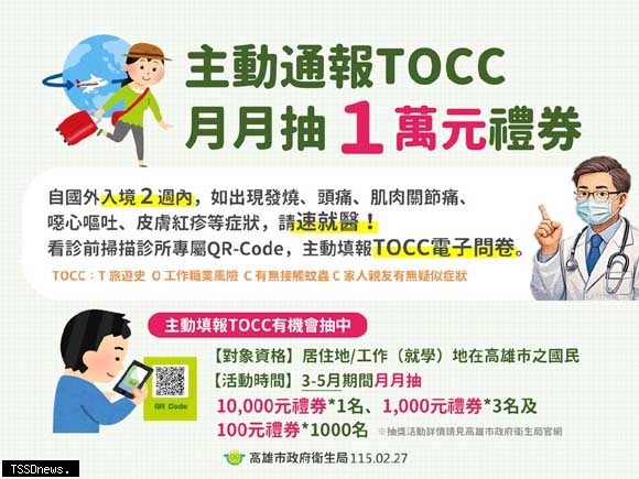 高雄診所就醫手機掃碼填答TOCC 防堵登革熱還能抽萬元禮券